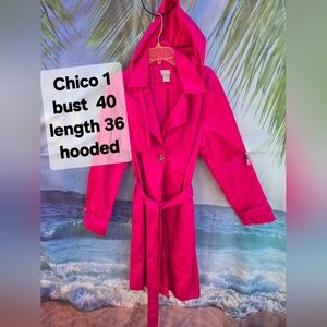 Chico's Fuchsia Hooded Belted Coat
